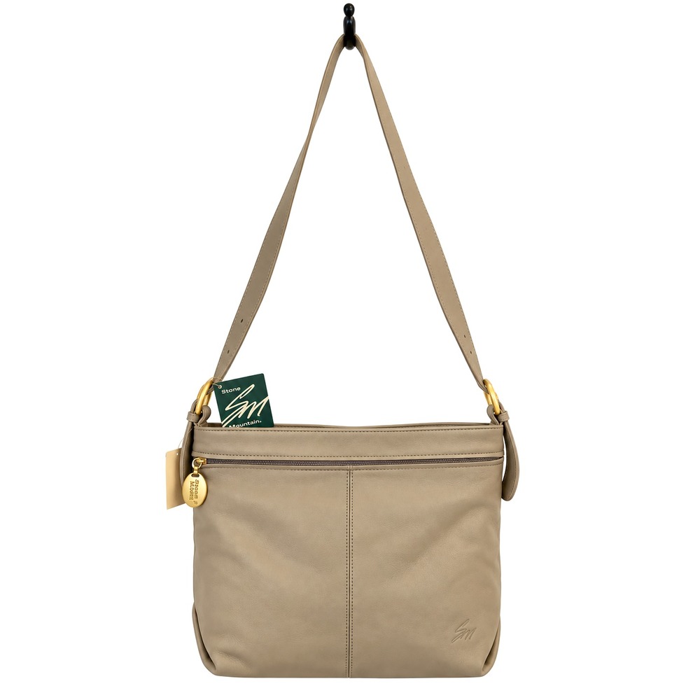 Stone Mountain Genuine Leather Shoulder Bag Purse Taupe Gold Tone Hardware NWT